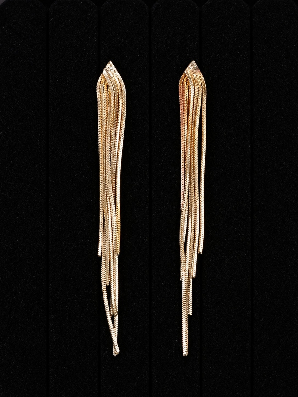 Vintage 1980s Long Gold Tone Chain Tassel Pierced Statement Earrings